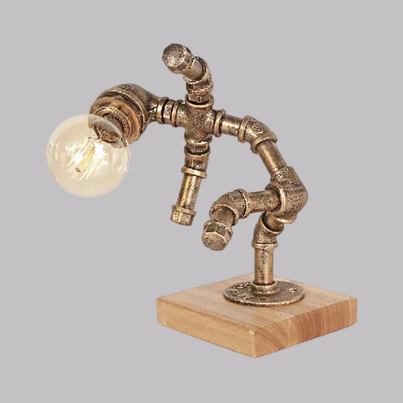 Steampunk Style Bronze Metal Table Lamp With Robot Athlete Design - 1 Light Lighting For Bedroom