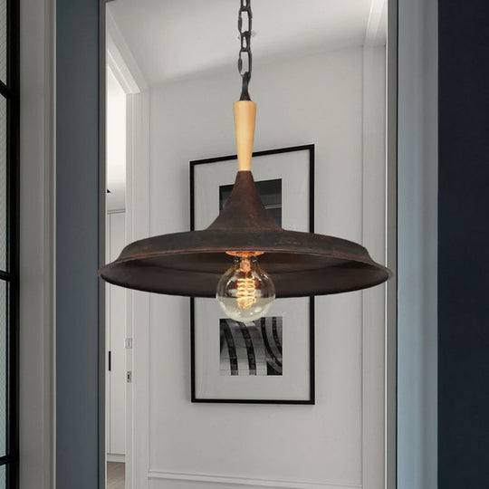 Antique Style Pendant Lamp With Barn Shade And Wrought Iron In Rust For Bars