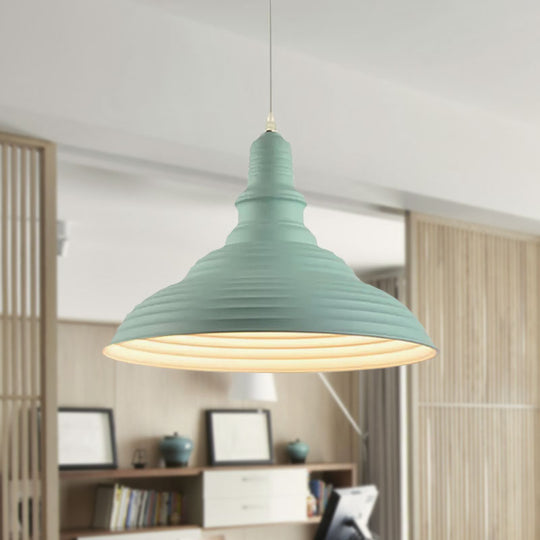 Industrial-Style Double Bubble Ribbed Pendant Lamp - Metal Pink/Blue Suspension Light For Bedroom