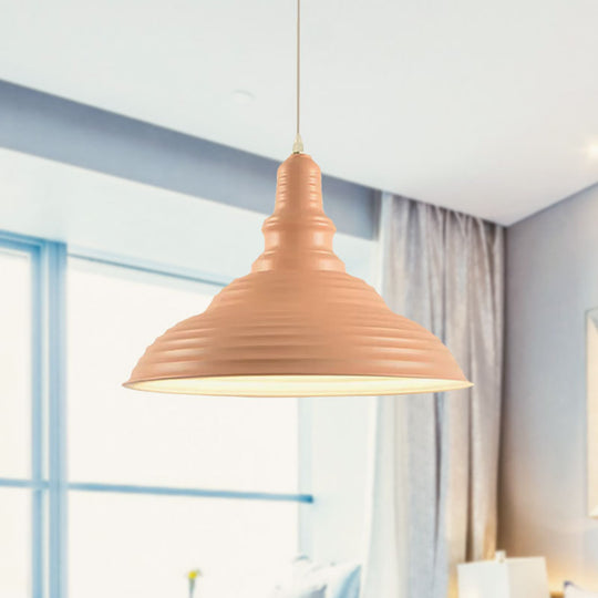 Industrial-Style Double Bubble Ribbed Pendant Lamp - Metal Pink/Blue Suspension Light For Bedroom