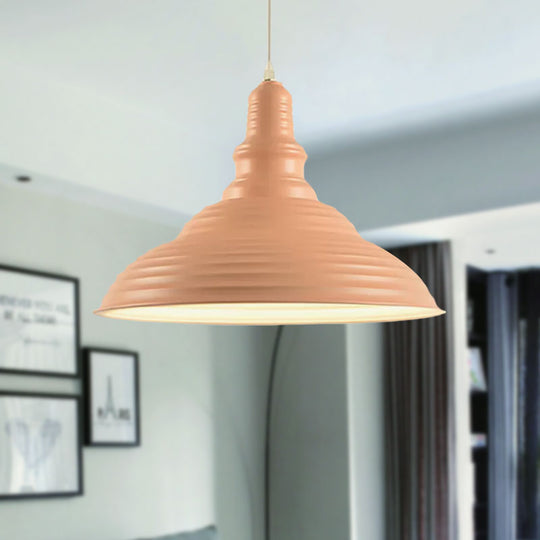 Industrial-Style Double Bubble Ribbed Pendant Lamp - Metal Pink/Blue Suspension Light For Bedroom