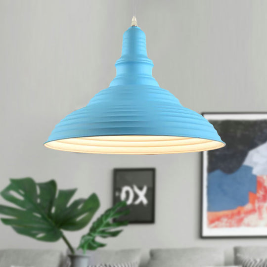 Industrial Style Metal Pink/Blue Double Bubble Pendant Lamp: Ribbed Design, 1 Light Suspension Light for Bedroom