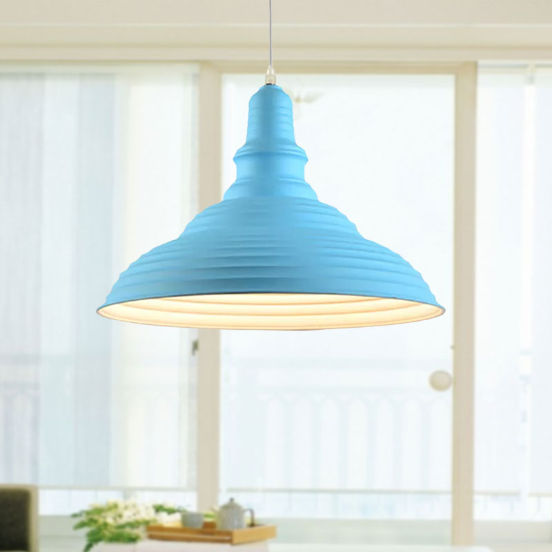 Industrial Style Metal Pink/Blue Double Bubble Pendant Lamp: Ribbed Design, 1 Light Suspension Light for Bedroom