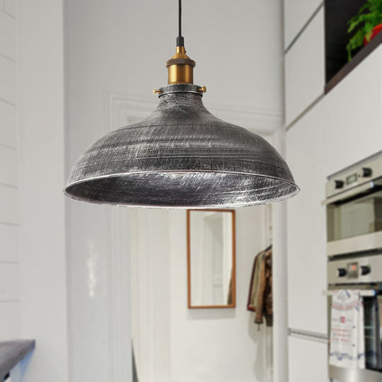 Giulia - Vintage Silver Gray 1 Bulb Pendant Lamp Antique Style Metal Bowl Shade Hanging Light with Plug-In Cord