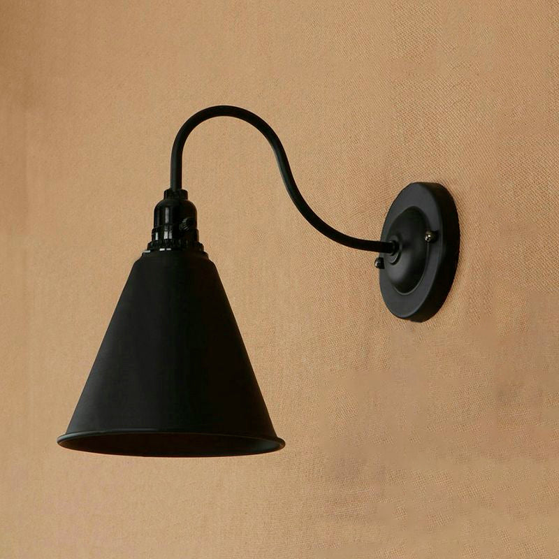 Industrial Black Metallic Wall Sconce With Plug-In Cord - Tapered Design 1 Light Ideal For Front