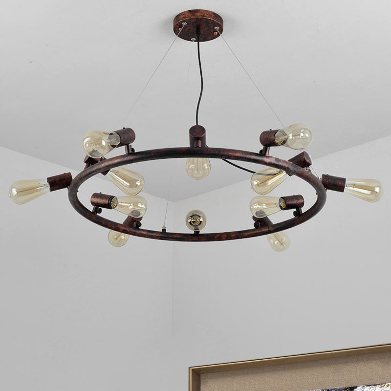 8/12 Light Circular Wrought Iron Chandelier Fixture - Antique Style Dark Rust Finish