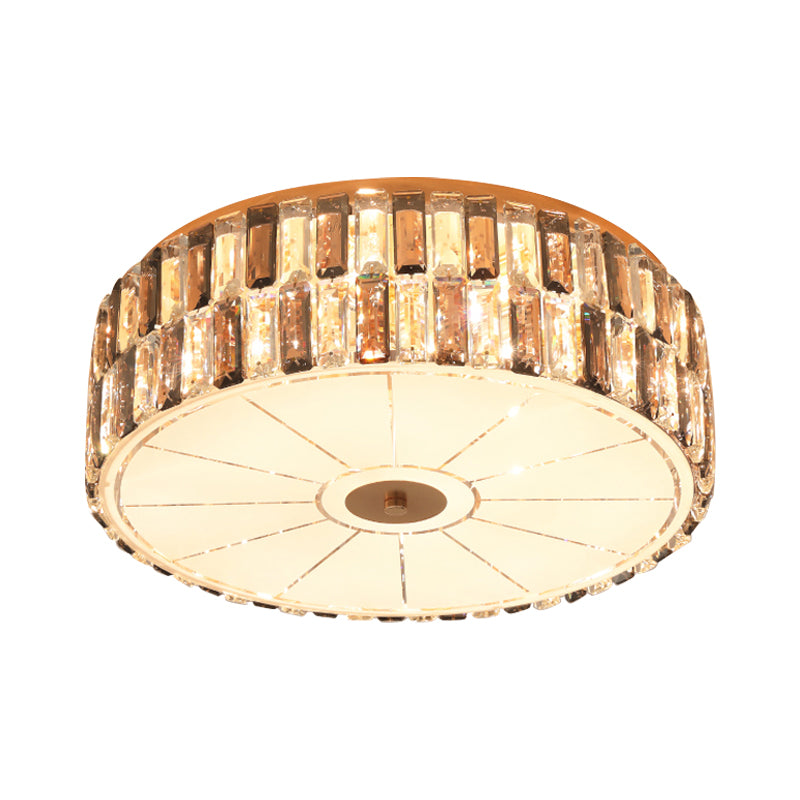 Modern Clear Crystal Drum Flush Light Fixture with 6 Bulbs - Elegant Bedchamber Ceiling Lamp