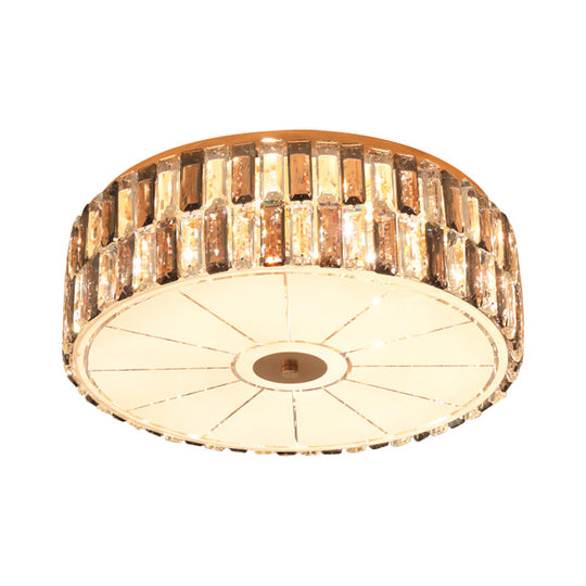 Modern Clear Crystal Drum Flush Light Fixture With 6 Bulbs - Elegant Bedchamber Ceiling Lamp