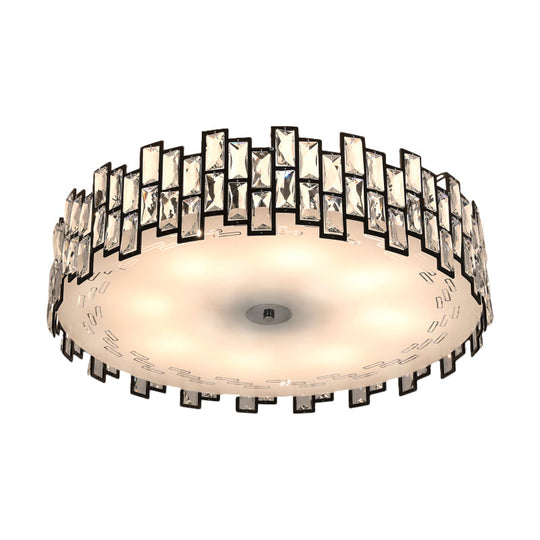 Crystal Embedded Drum Flush Mount Light - Contemporary Design, 6/8 Heads, 19.5"/23.5" Width