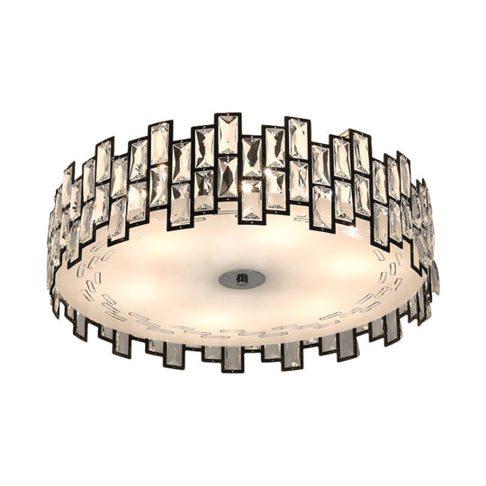 Crystal Embedded Drum Flush Mount Light - Contemporary Design, 6/8 Heads, 19.5"/23.5" Width