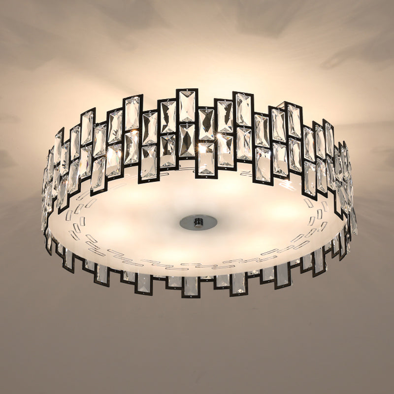 Crystal Embedded Drum Flush Mount Light - Contemporary Design, 6/8 Heads, 19.5"/23.5" Width