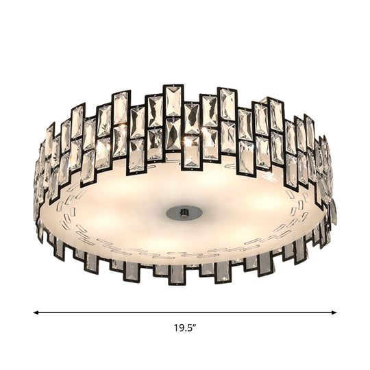 Crystal Embedded Drum Flush Mount Light - Contemporary Design, 6/8 Heads, 19.5"/23.5" Width