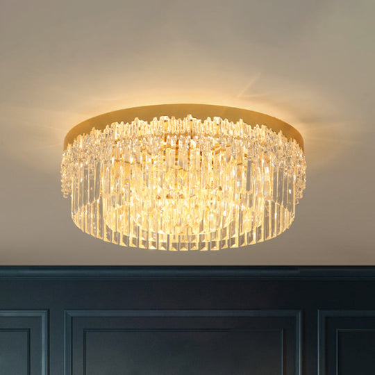 Modern Gold Finish Flush Mount Ceiling Light with Crystal Rods - 3/5/6 Heads, 3-Sided Clear, 14"/19"/23.5" Wide