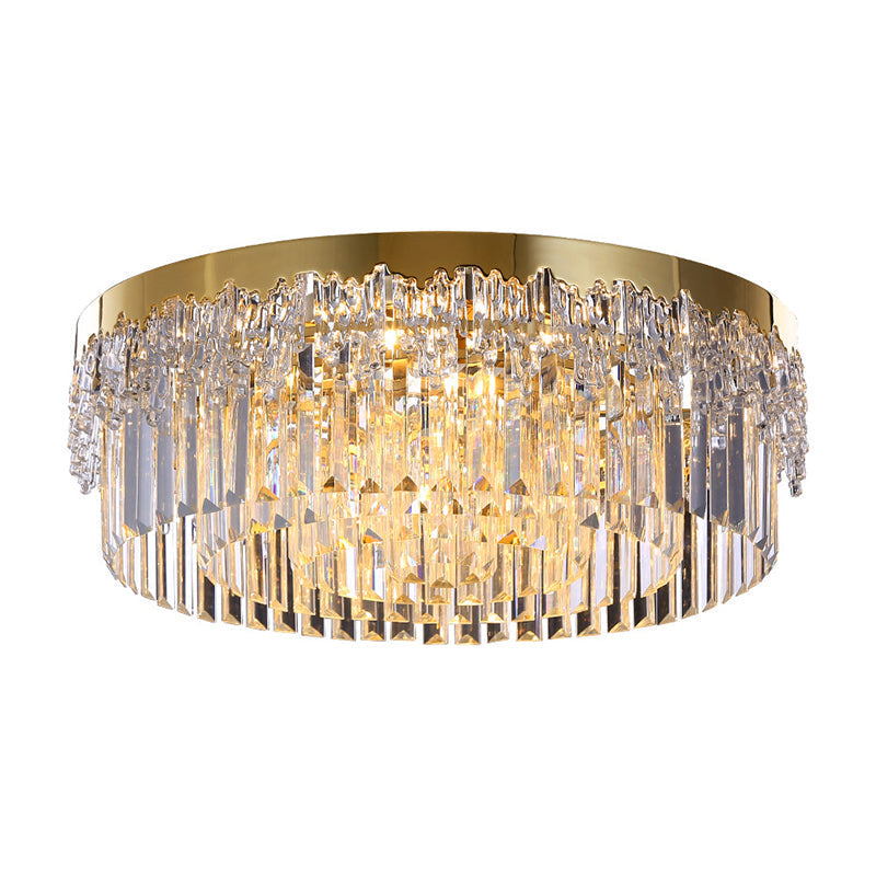 Modern Gold Finish Flush Mount Ceiling Light with Crystal Rods - 3/5/6 Heads, 3-Sided Clear, 14"/19"/23.5" Wide