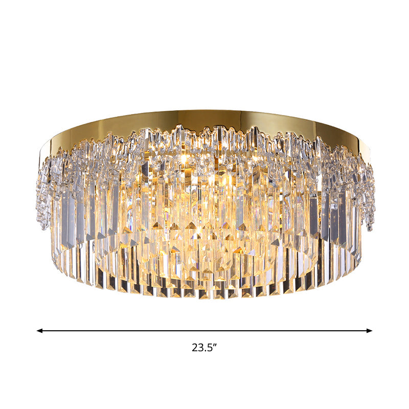 Modern Gold Finish Flush Mount Ceiling Light with Crystal Rods - 3/5/6 Heads, 3-Sided Clear, 14"/19"/23.5" Wide