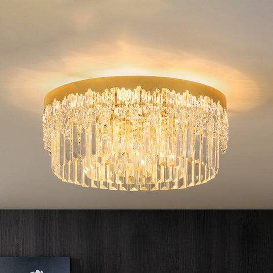 Modern Gold Finish Flush Mount Ceiling Light with Crystal Rods - 3/5/6 Heads, 3-Sided Clear, 14"/19"/23.5" Wide