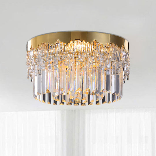 Modern Gold Finish Flush Mount Ceiling Light with Crystal Rods - 3/5/6 Heads, 3-Sided Clear, 14"/19"/23.5" Wide