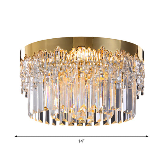 Modern Gold Finish Flush Mount Ceiling Light With Crystal Rods - 3/5/6 Heads 3-Sided Clear