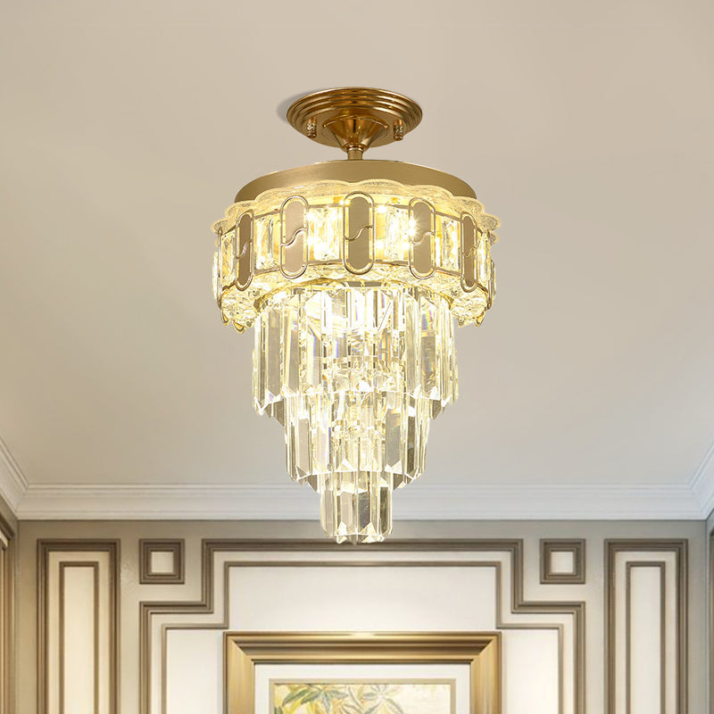 Contemporary LED Ceiling Light with Clear Crystal Prisms and Gold Finish