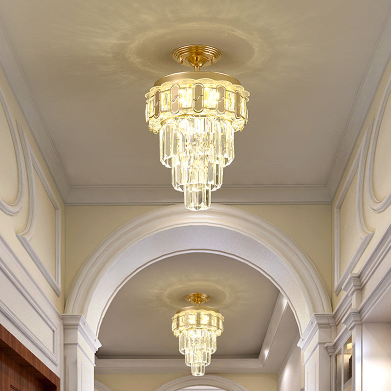 Contemporary LED Ceiling Light with Clear Crystal Prisms and Gold Finish