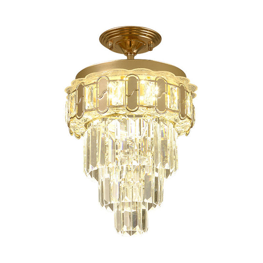 Contemporary LED Ceiling Light with Clear Crystal Prisms and Gold Finish