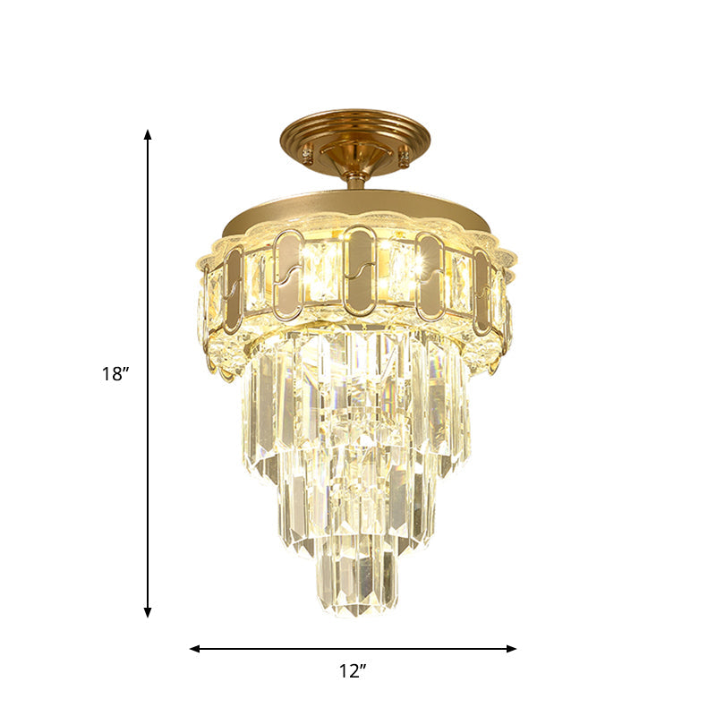 Contemporary LED Ceiling Light with Clear Crystal Prisms and Gold Finish