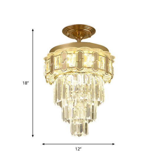 Contemporary Led Ceiling Light With Clear Crystal Prisms And Gold Finish