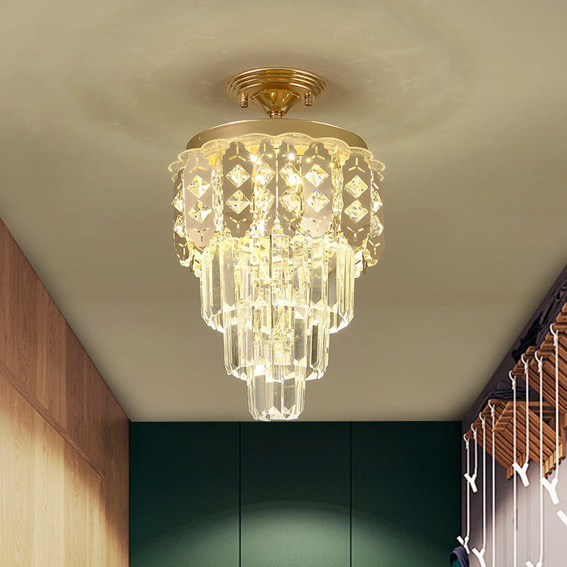 Contemporary LED Ceiling Light with Clear Crystal Prisms and Gold Finish