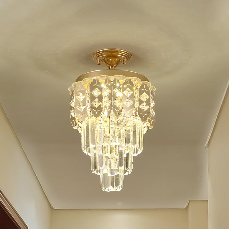 Contemporary LED Ceiling Light with Clear Crystal Prisms and Gold Finish