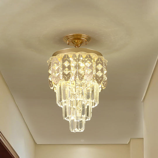 Contemporary Led Ceiling Light With Clear Crystal Prisms And Gold Finish