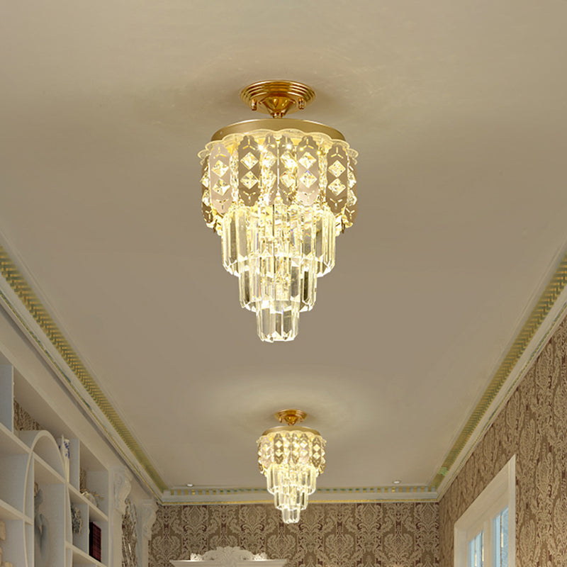 Contemporary LED Ceiling Light with Clear Crystal Prisms and Gold Finish