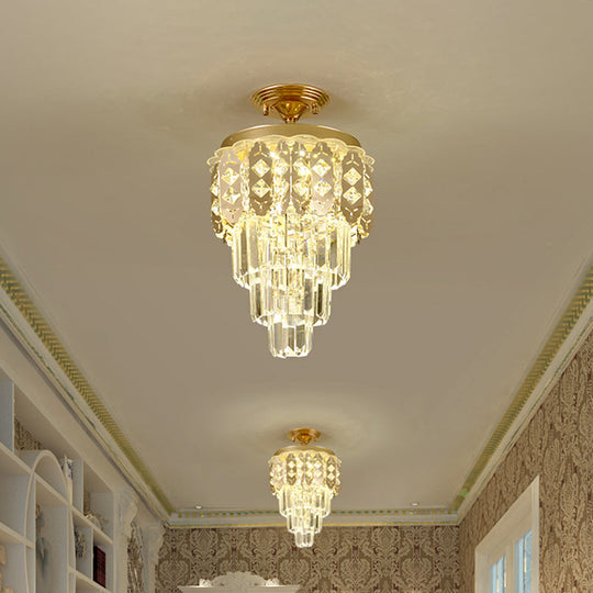 Contemporary LED Ceiling Light with Clear Crystal Prisms and Gold Finish