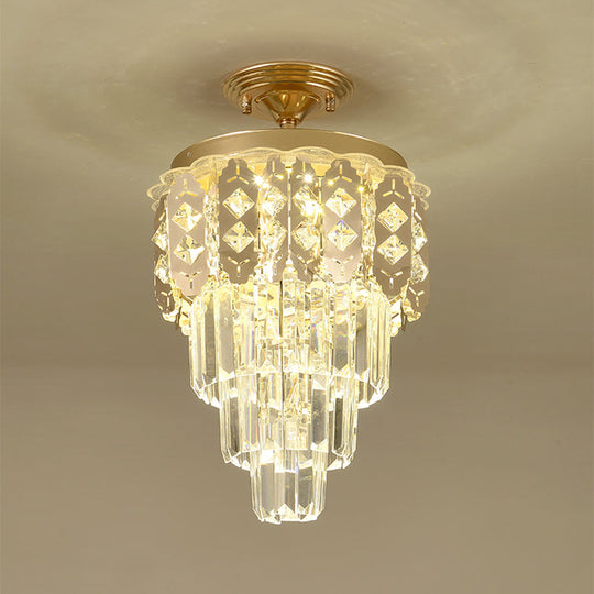 Contemporary LED Ceiling Light with Clear Crystal Prisms and Gold Finish