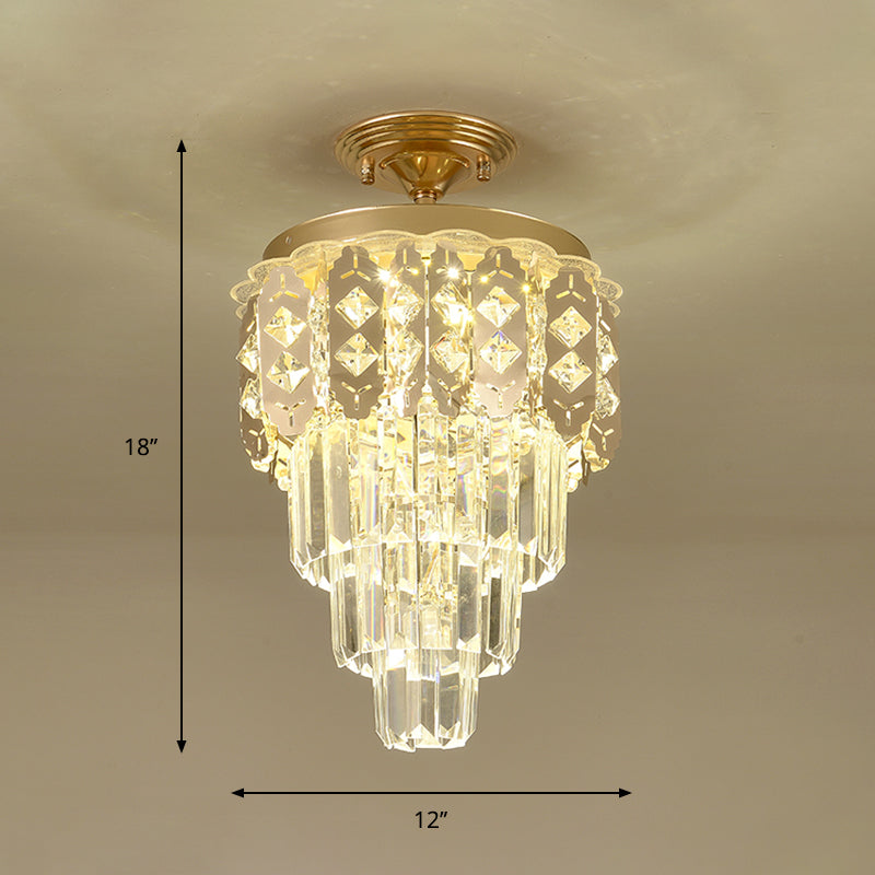 Contemporary LED Ceiling Light with Clear Crystal Prisms and Gold Finish