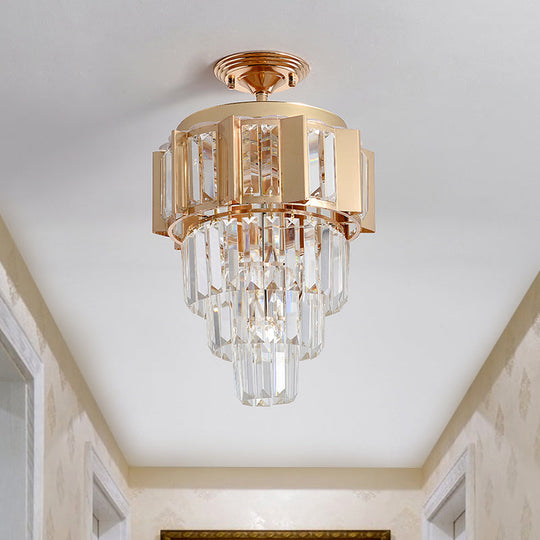 Contemporary LED Ceiling Light with Clear Crystal Prisms and Gold Finish