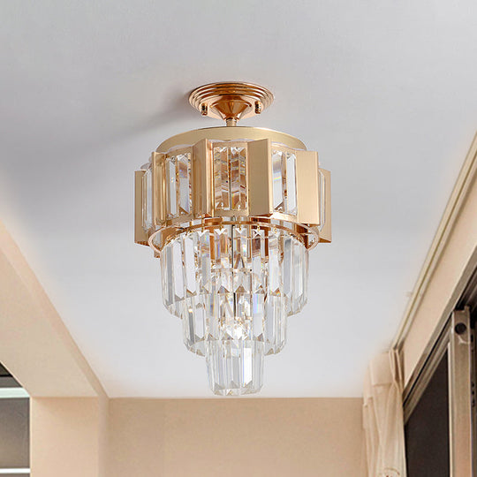 Contemporary LED Ceiling Light with Clear Crystal Prisms and Gold Finish