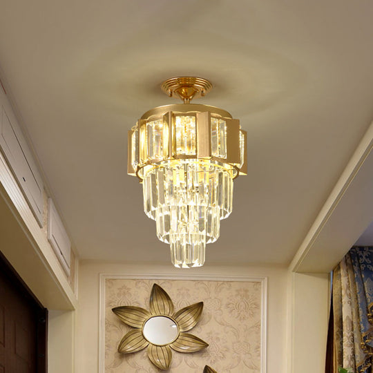 Contemporary LED Ceiling Light with Clear Crystal Prisms and Gold Finish