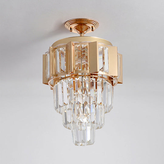 Contemporary LED Ceiling Light with Clear Crystal Prisms and Gold Finish