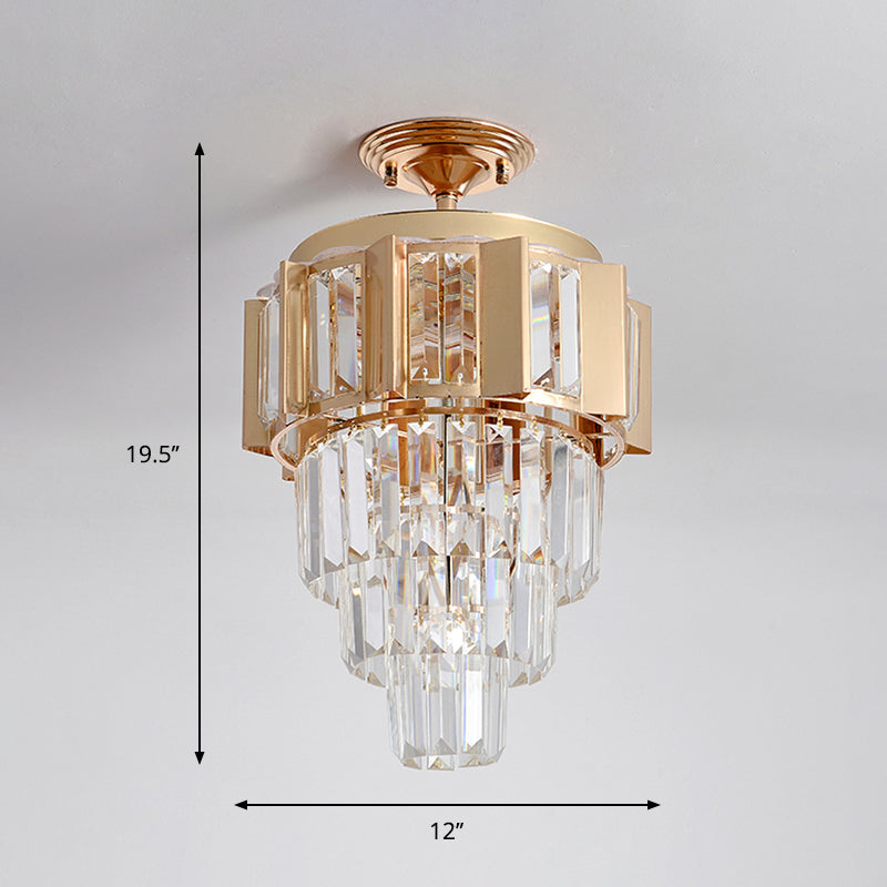 Contemporary LED Ceiling Light with Clear Crystal Prisms and Gold Finish