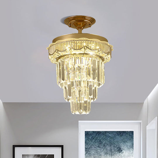 Modern Gold Finish LED Crystal Block Ceiling Lamp - Semi Mount Lighting