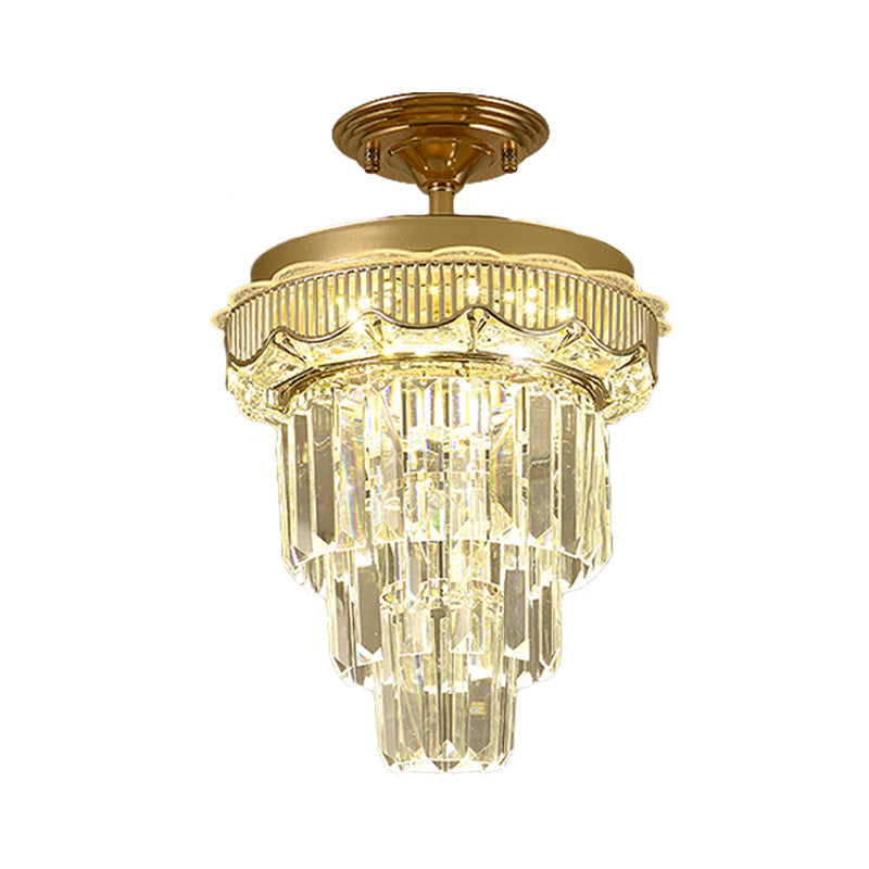 Modern Gold Finish LED Crystal Block Ceiling Lamp - Semi Mount Lighting