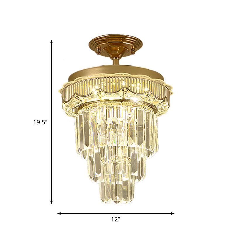 Modern Gold Finish LED Crystal Block Ceiling Lamp - Semi Mount Lighting