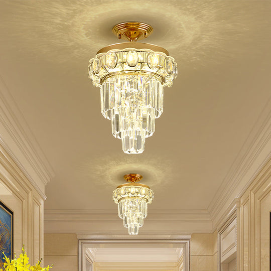 Modern Gold Finish LED Crystal Block Ceiling Lamp - Semi Mount Lighting