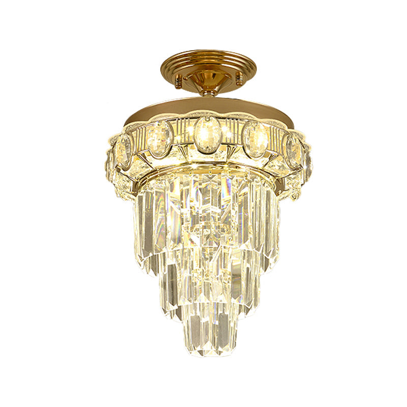 Modern Gold Finish LED Crystal Block Ceiling Lamp - Semi Mount Lighting