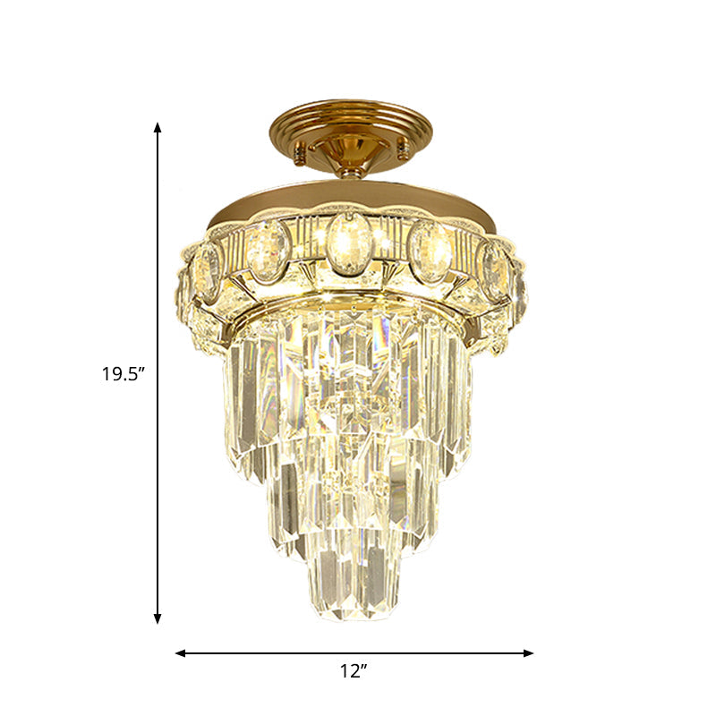 Modern Gold Finish LED Crystal Block Ceiling Lamp - Semi Mount Lighting