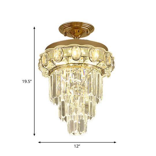 Modern Gold Finish LED Crystal Block Ceiling Lamp - Semi Mount Lighting