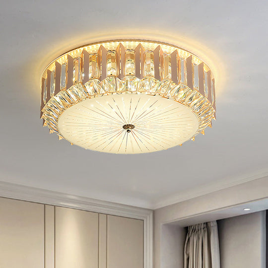 Contemporary LED Flushmount Light with Bevel Cut Crystals and Metal Finish - Close to Ceiling Lamp