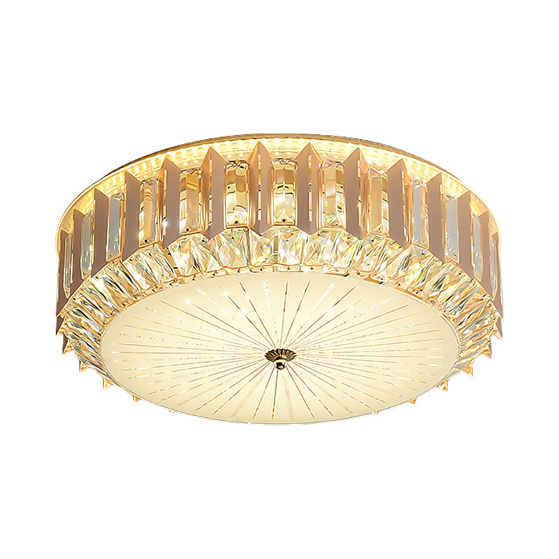 Contemporary LED Flushmount Light with Bevel Cut Crystals and Metal Finish - Close to Ceiling Lamp