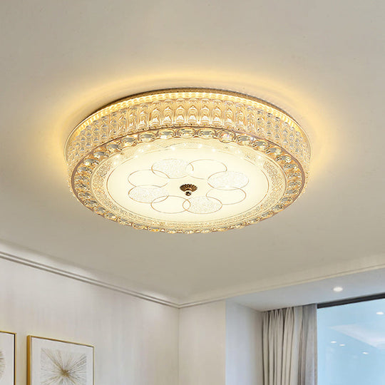 Modern Round Flushmount LED Ceiling Light with Clear Crystal Blocks for Sleeping Room