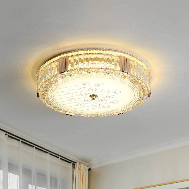 Modern LED Flush Mount Lamp with Rectangular-Cut Clear Crystals